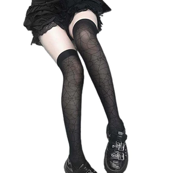 649D Дамски Чорапи До Коляното в Готически Стил в стил Пънк за Хелоуин, Паяжини, Японски Чорапи в стил Лолита 