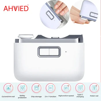 AHVIED Type-C Акумулаторна Бяла Електрическа Машина за Рязане на ноктите с Подсветка за Малки Деца/на Жените/Мъжете, Автоматично Подрязване и Полиране
