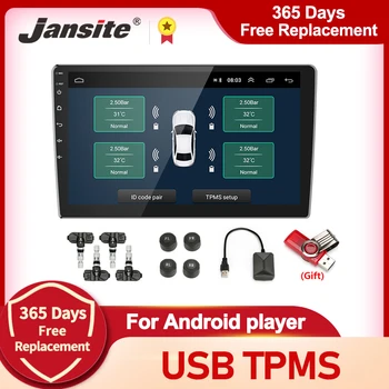 Jansite USB Android TPMS система за контрол на налягането в автомобилните гуми за колата Android плейър с четири сензори за предупреждение за температура