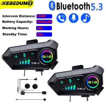 Kebidumei YP10 2X Безжична Bluetooth 5.3 Мотоциклет Шлем Слушалки за Вътрешна Връзка Водоустойчива 300 м Intercomunicador Високоговорители Слушалки
