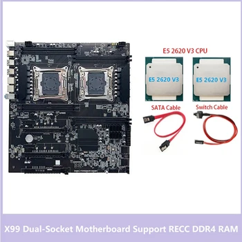 Дънна платка X99 Десктоп дънна Платка LGA2011-3 С Поддръжка на dual cpu RECC DDR4 Memory С процесор 2XE5 2620 V3 + Кабел SATA + Кабел за превключване на