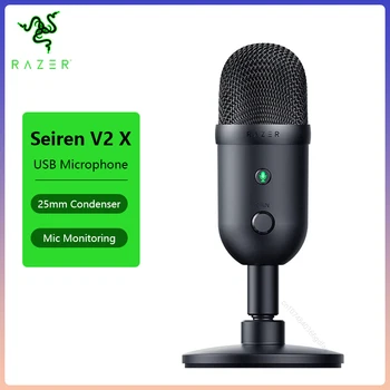 Кондензаторен микрофон Razer Seiren V2 X USB за стрийминг и игри на КОМПЮТЪР с Суперкардиоидным звукоснимателем /Вграден амортисьор