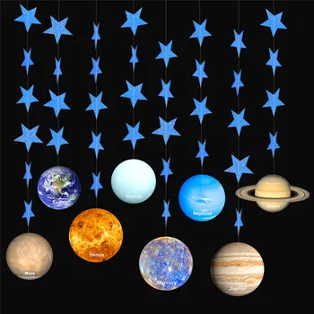 Космическа система на Галактиката парти НАПРАВИ си сам банер с осем планети, детски душ, украса за парти по случай рождения ден на момчето, детски фон декор