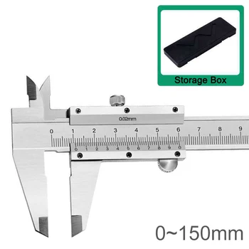 0-150 мм 0,02 мм штангенциркуль от неръждаема стомана, метален инструмент за измерване, линия, промишлен измервателен инструмент, кутия за съхранение на инструменти