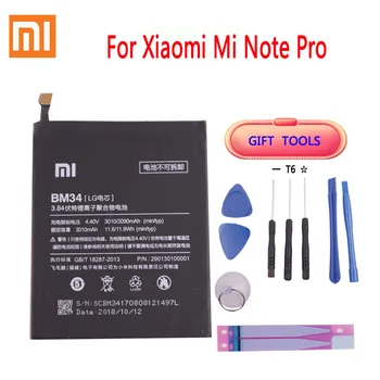 100% Оригинална Батерия BM34 За Xiaomi Mi Note Pro 4 GB оперативна памет 3010mAh Реалния Капацитет на Взаимозаменяеми Батерия Безплатни Инструменти за търговия на Дребно Опаковка