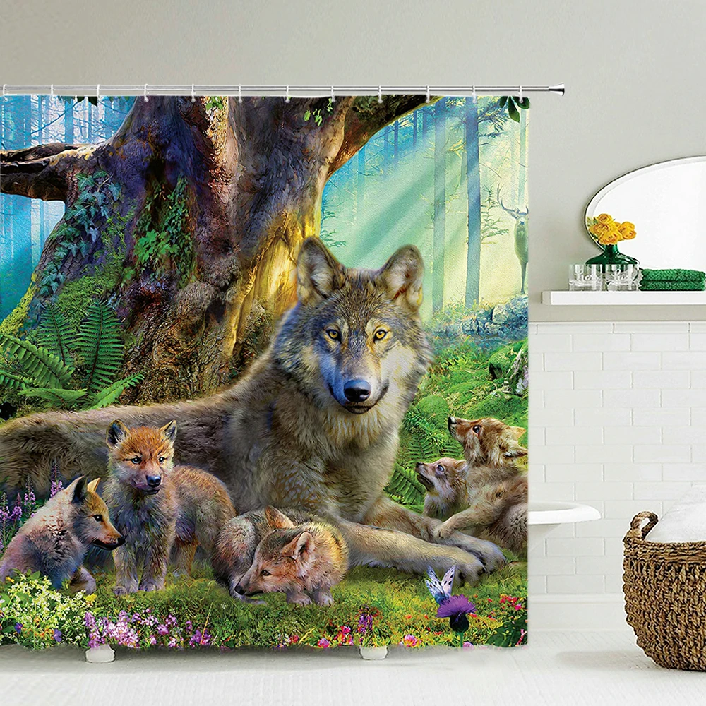 3D Вълк, елен, тигър, мечка, кърпа с принтом животни, завеси за душ, душ завеса за баня, параван за баня, водоустойчив начало декор с куки