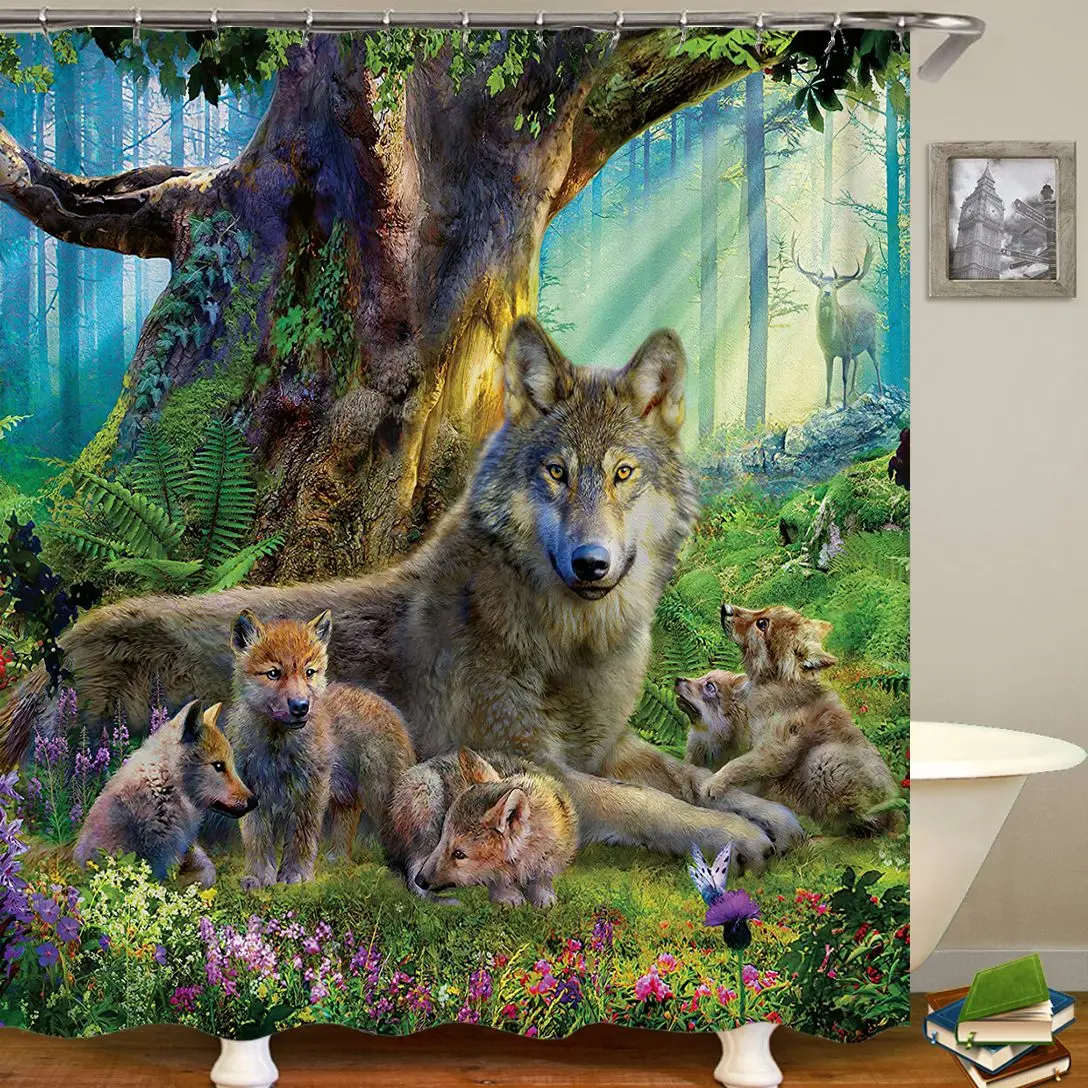 3D Вълк, елен, тигър, мечка, кърпа с принтом животни, завеси за душ, душ завеса за баня, параван за баня, водоустойчив начало декор с куки
