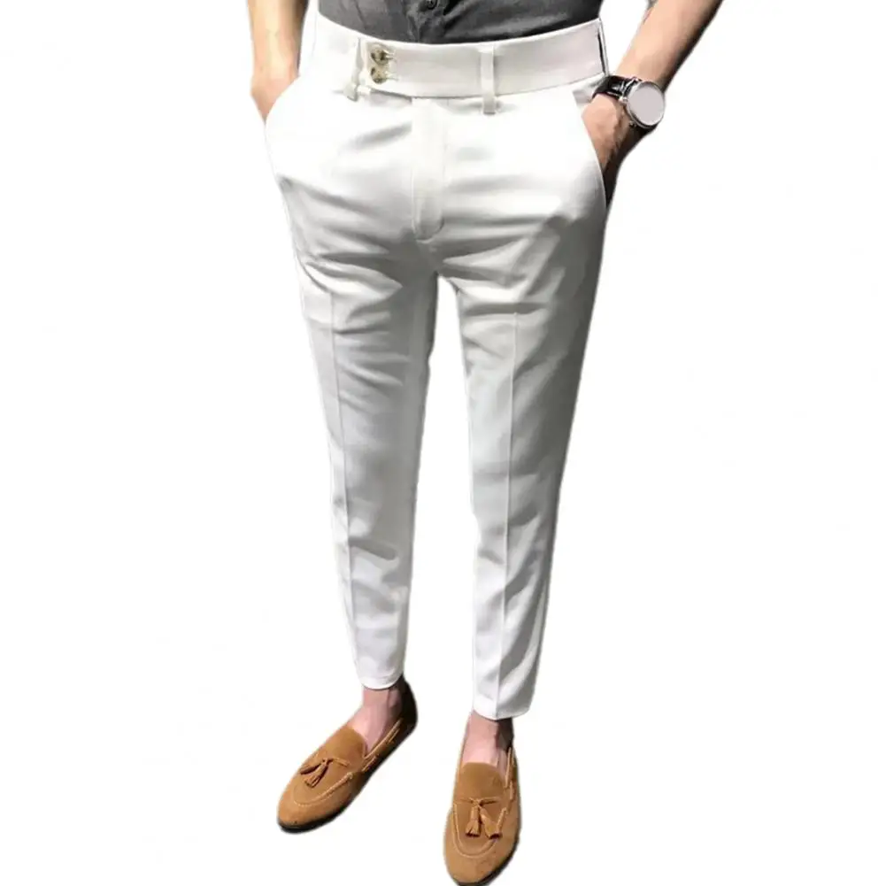 Модерен мъжки панталони с копчета, износостойкая светкавица, девети костюми, панталони, младежки стил, приталенные мъжки девятые панталони, мъжки дрехи