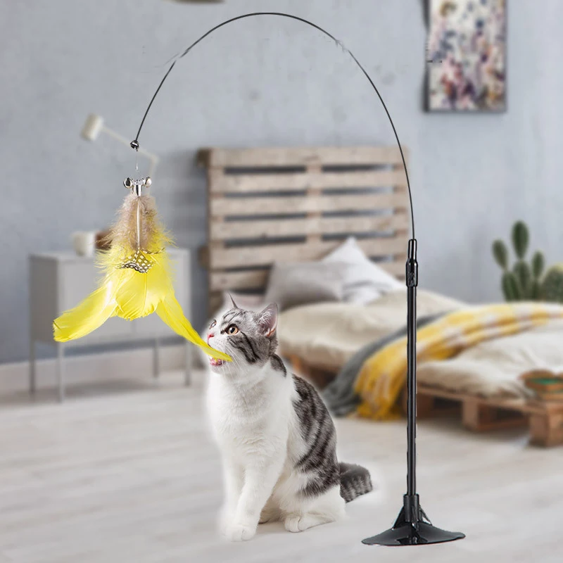 Интерактивна играчка за котки, играчка-пръчка от пухкави пера, играчка с камбана, мощна търтей, китен, дразнящая пръчка, играчки, аксесоари за домашни любимци