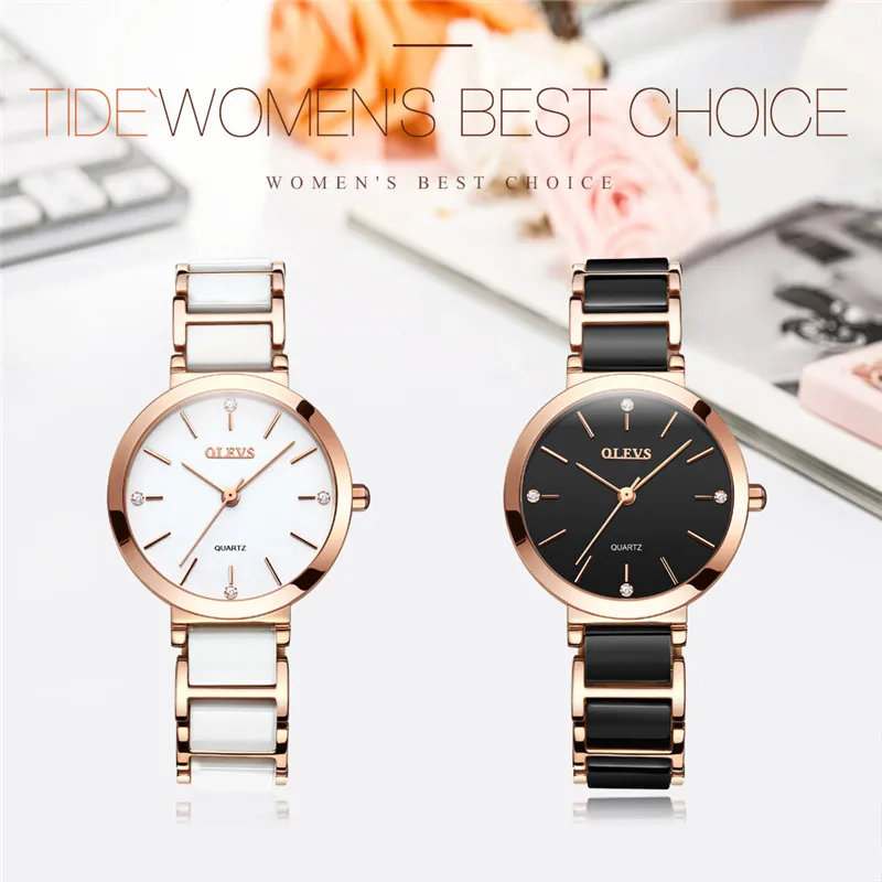 Часовници OLEVS, дамска мода, керамика, прости часовници, луксозни водоустойчив ръчен часовник, леки, удобни за жени, часовници приятелка
