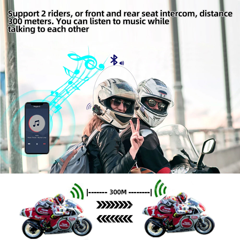 Kebidumei YP10 2X Безжична Bluetooth 5.3 Мотоциклет Шлем Слушалки за Вътрешна Връзка Водоустойчива 300 м Intercomunicador Високоговорители Слушалки