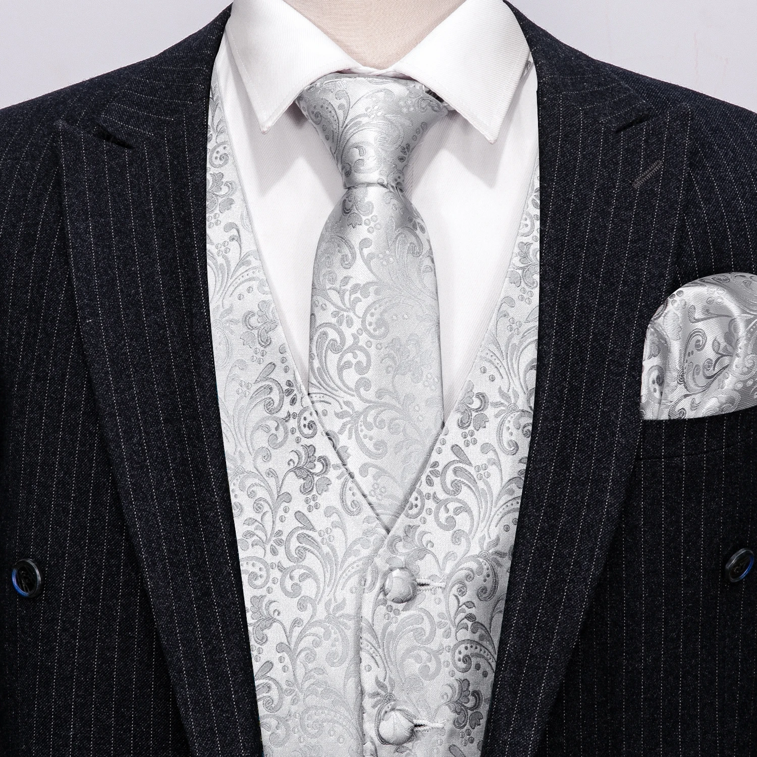 Луксозен мъжки жилетка, тънък копринен костюм с бяло цвете на Пейсли, мъжко рокля, сако без ръкави с V-образно деколте, официална сватба, Бари Ван