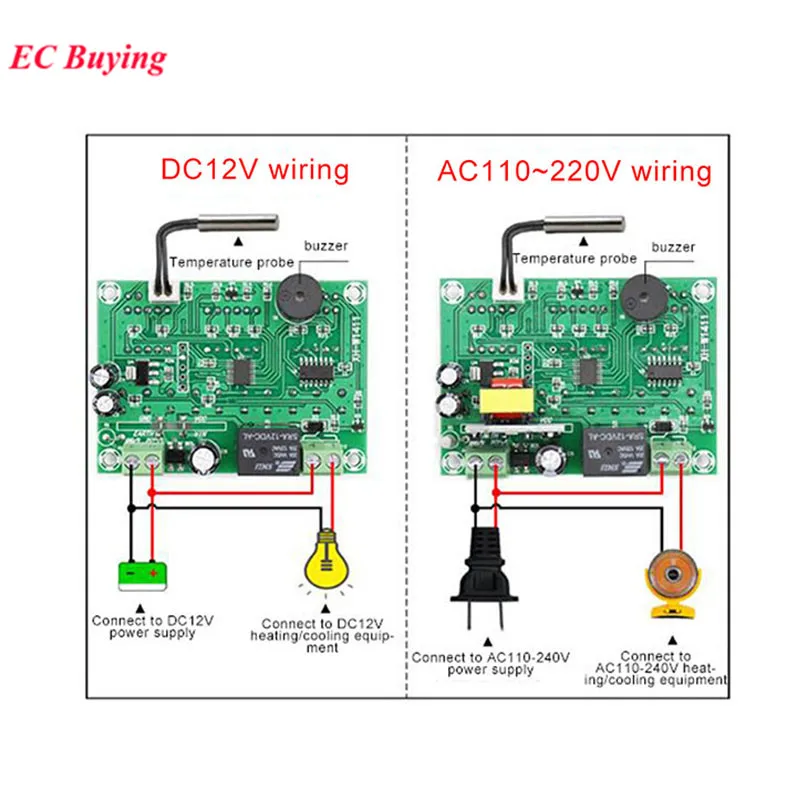 Термостат постоянен ток 12 В, цифров контролер на температурата, модулна такса ключа сензор, регулатор на термометъра ac адаптер 220 В, -19 ~ 99 XH-W1411