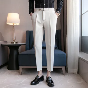 2023 Мъжки Модел, Панталони Пролетно Модни Дрехи за Мъже с Високо качество Дебнещ Костюмные Панталони Банкетни Социални Бизнес Панталони Бели Панталони