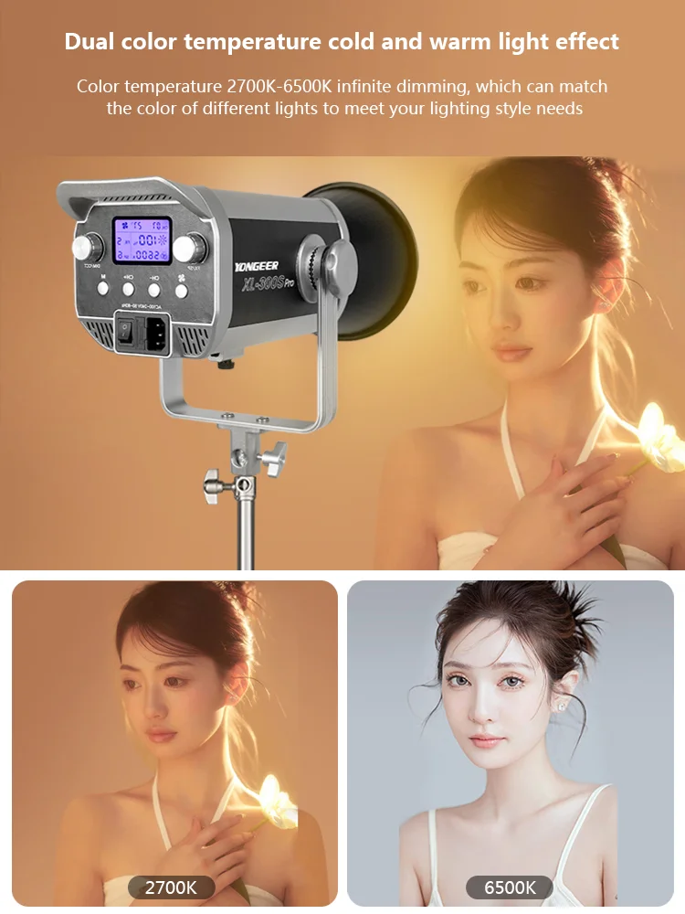 YONGEER XL-300S-Pro 300 W Студиен Видеосвет За Снимане на КОЧАН Light 2700 К-6500 До 12 Режима на светлинния ефект За фото студио