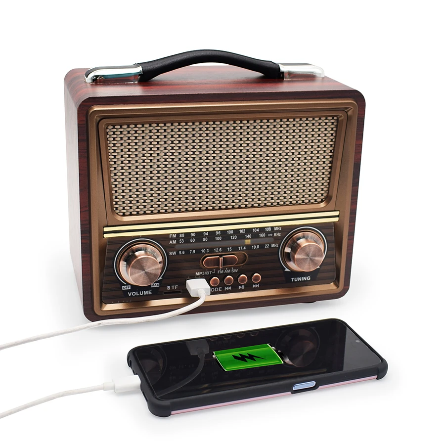 Класически Стил Дървена Bluetooth Високоговорител Преносим Ретро Радио FM Hi-Fi Качествен Субуфер Стерео музикален Плейър USB TF Карта caixa de som