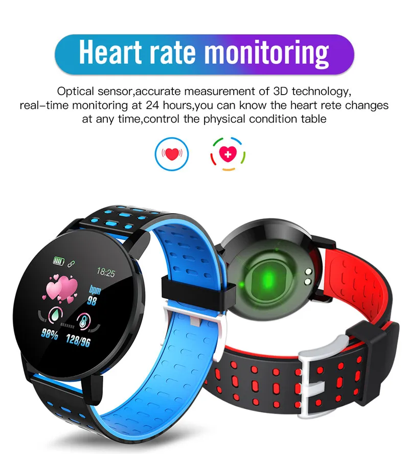 119 плюс, умни часовници за жени, водоустойчиви спортни умни часовници, сърцето, функции на кръвното налягане, цифров часовник