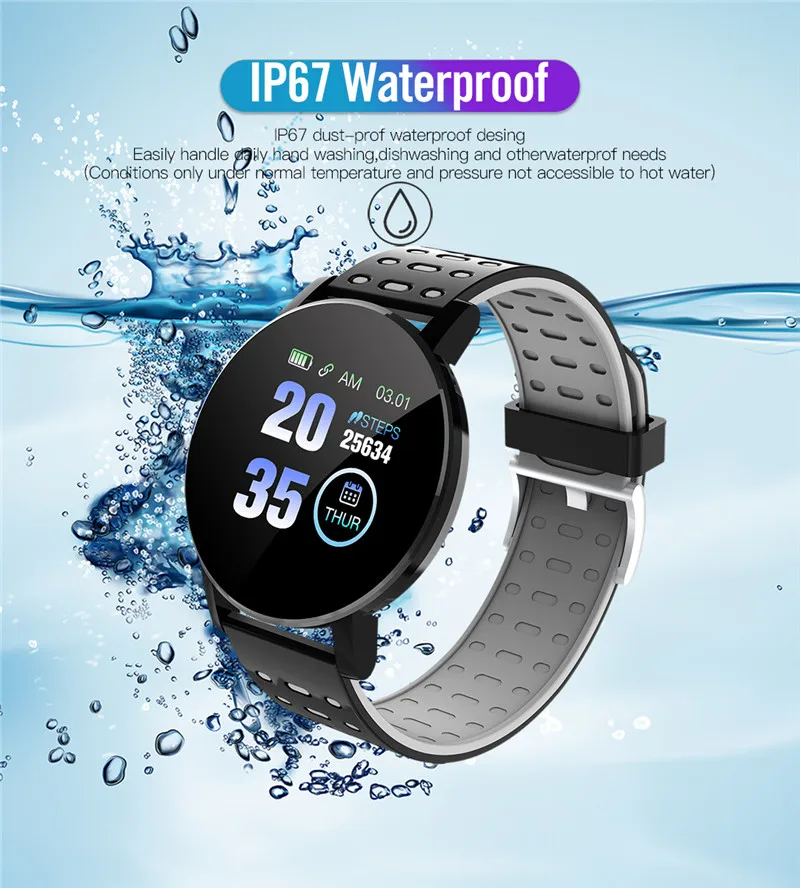 119 плюс, умни часовници за жени, водоустойчиви спортни умни часовници, сърцето, функции на кръвното налягане, цифров часовник