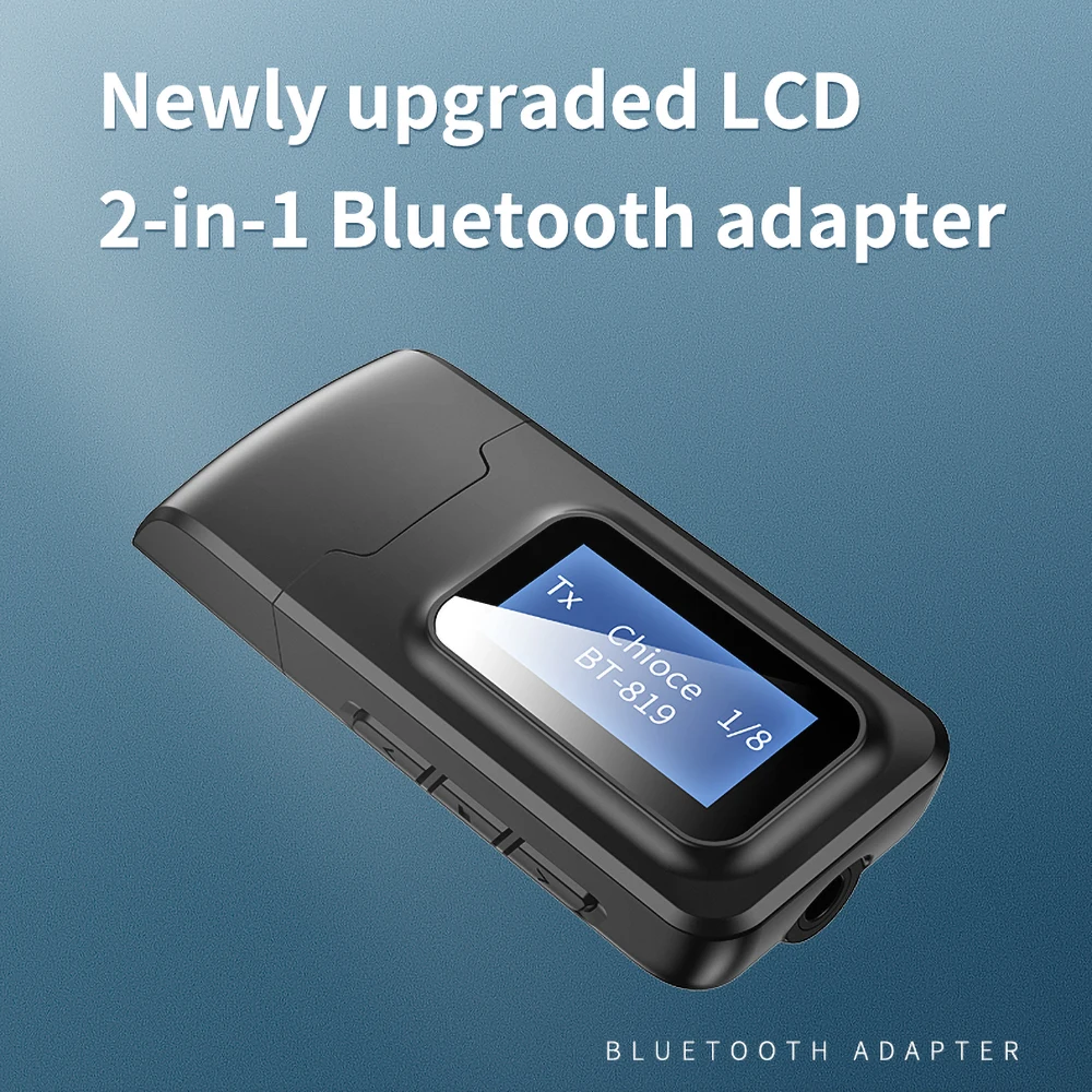 Bluetooth 5,0 USB Донгл Аудиоприемник Трансмитер с LCD дисплей за Телевизия за Автомобилен КОМПЮТЪР Мини Конектор 3.5 мм AUX USB, Безжичен Адаптер