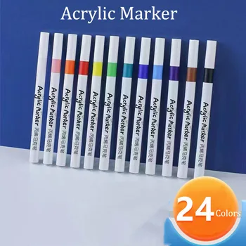 48 цвята Акрилни маркери, четки, бои за рисуване Caneta за рок-плат, керамично стъкло, платно, производство на пощенски картички, канцеларски материали