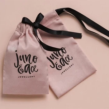 50 индивидуални торбички с логото на съвсем малък, обичай торбички, фини розово фланелен чанти за обеци, опаковане на бижута
