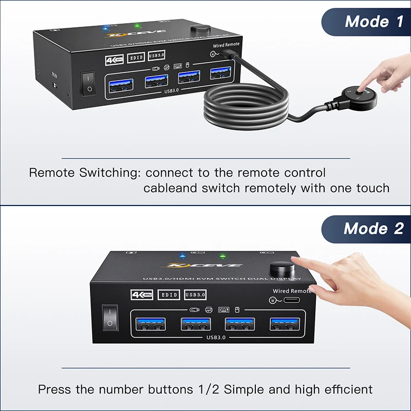 HDMI-съвместим / USB3.0 KVM switch Gaming превключвател 4K @ 60Hz Интернет-сплитер Адаптер за разширяване на екрана, USB сплитер Превключвател за разширяване на екрана