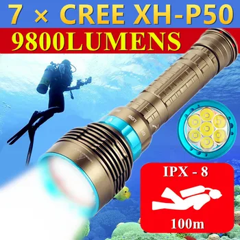 7 * CREE XHP50 висока мощност под вода 100 м IPX8 Водоустойчив мощен led фенерче за гмуркане на Ловен фенер Професия потапяне Заполняющие светлини