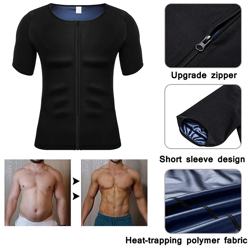 Мъжки тренажор за талия, риза за сауна, утягивающая фигура, отразител на тялото, полимерна костюм с къси ръкави, майк за тренировки, зона за задържане на топлината