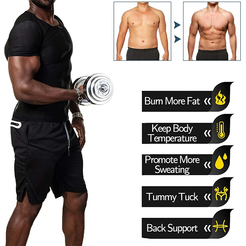 Мъжки тренажор за талия, риза за сауна, утягивающая фигура, отразител на тялото, полимерна костюм с къси ръкави, майк за тренировки, зона за задържане на топлината