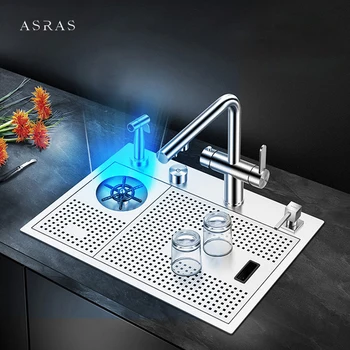 ASRAS Омекотители за чаши, кухненска мивка от неръждаема стомана 304 с дебелина 4 мм, с ръчно миене под високо налягане, скрити кухненска мивка