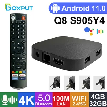 Boxput Q8 Amlogic SW905Y4 Smart TV Box Andorid 11,0 Гласов асистент 2,4 G 5G WiFi 4K Видео BT5.0 4 GB 32 GB Quad телеприставка