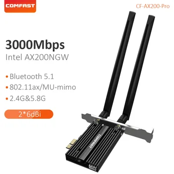 COMFAST WIFI 6 PCIe Настолна Карта Wi-Fi 3000 М AX200 За Win10 802.11 ax Bluetooth 5.1 двойна лента Безжичен Адаптер за Отвеждане на Топлината