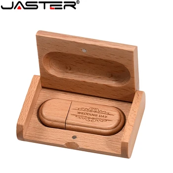 JASTER Буковая Дървена кутия за Memory Stick с Безплатен потребителски логото на USB Флаш памети 128 ГРАМА 64 GB 32 Г Кленовая флип-скоростна малка овална Любовен Сватбен подарък