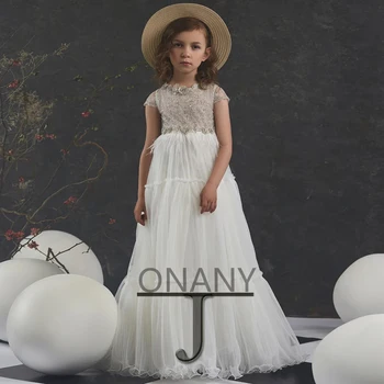 JONANY Нежна рокля с цветя модел за момичета, расшитое 3D цветя, сшитое по поръчка, празнична рокля за рожден ден, хавлия за причастие, дамско облекло за сватбеното парти