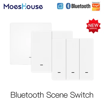 MoesHouse Sasha Bluetooth мрежест безжичен ключ сцена, бутон предавател, захранван с батерии, сценарий за смарт устройства 1/2/3 gang