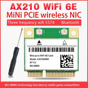 Wifi 6E AX210 Mini PCI-E, Безжична Мрежова карта WIFI6 Двухдиапазонная Мрежова карта 2,4 G/5G Bluetooth 5,2 Адаптер мрежова карта Пластмаса