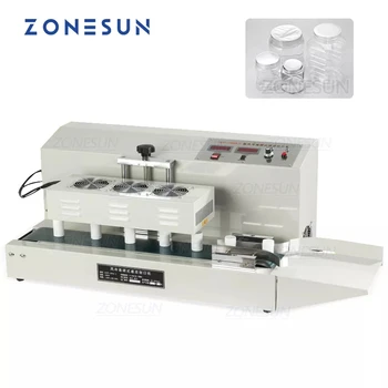 ZONESUN Транзисторная настолна електромагнитна машина за непрекъснато индукция запечатване с въздушно охлаждане, машина за запечатване на бутилки с витамини