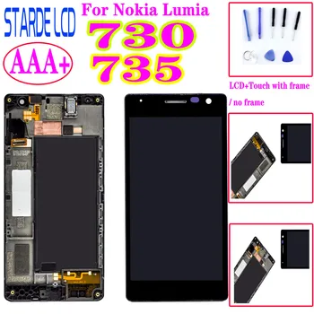 ААА + За Nokia Lumia 730 735 RM-1038 RM-1039 RM-1040 LCD Сензорен дисплей Дигитайзер в събирането с рамка или Без рамка