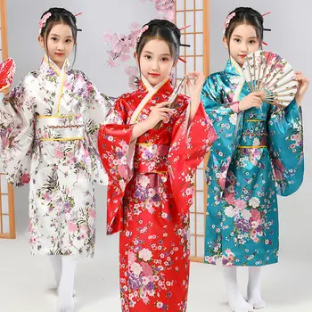 Детско кимоно в традиционен японски стил, обличане на юката с павлином за момичета, детски cosplay, японски костюм Хаори, азиатски облекло