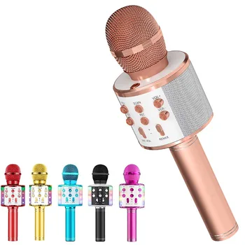 Караоке Микрофон за Детското Пеене, 5 в 1 Безжични Bluetooth Преносим Ръчен Микрофон Високоговорител Машина Плейър, Записващо устройство Домашни Подаръци