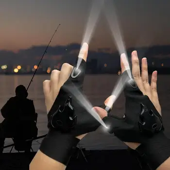 Лека нощ, непромокаеми ръкавици за риболов с led фенерче и спасителни инструменти, външни съоръжения, велосипедни и практични, здрави ръкавици без пръсти