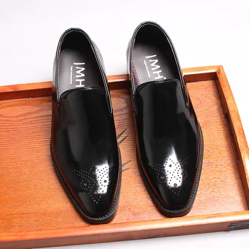 Луксозни мъжки лоферы от естествена кожа без шнур, офис сватбени модел обувки за мъже, ежедневни бизнес обувки, оксфордские обувки с квадратни пръсти