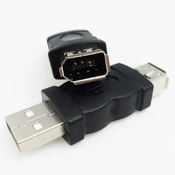 Нов Firewire IEEE 1394 6-Пинов конектор за свързване към USB 2.0 Type A Мъжки Адаптер за Фотоапарат, MP3 Плейър, Мобилни Телефони, PDA Черно Челночный кораб