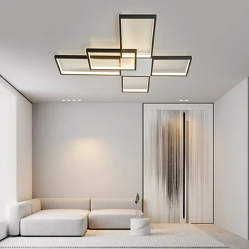 Нови и Модерни Led плафониери за хола спални блясък на домашен интериор Димиране Тавана лампа, Черен/Златен Тавана Осветително осветителни Тела