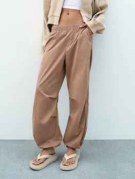 Прости летни дамски обикновена тънки панталони-карго 2023, нови модни дамски панталони с джобове, външни ежедневни дълги панталони с еластичен ластик на талията