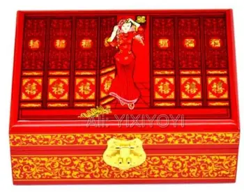 Ретро 21x14 см, китайска дървена ковчег с 2-слойным заключване, подарък кутия за съхранение на сватбени помолвок с огледало, прекрасен калъф за дисплея