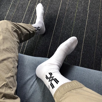 Средни чорапи, мъжки спортни чорапи с дебела кърпа, бели чорапи от чист памук, баскетболни чорапи срещу миризма и усвояване на пот