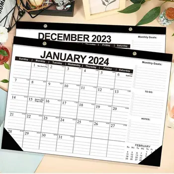 Юли 2023 - декември 2024 Английски стенен календар за 18 месеца, окачен календар за вашия офис, хартиена график, бележка за годишното планиране